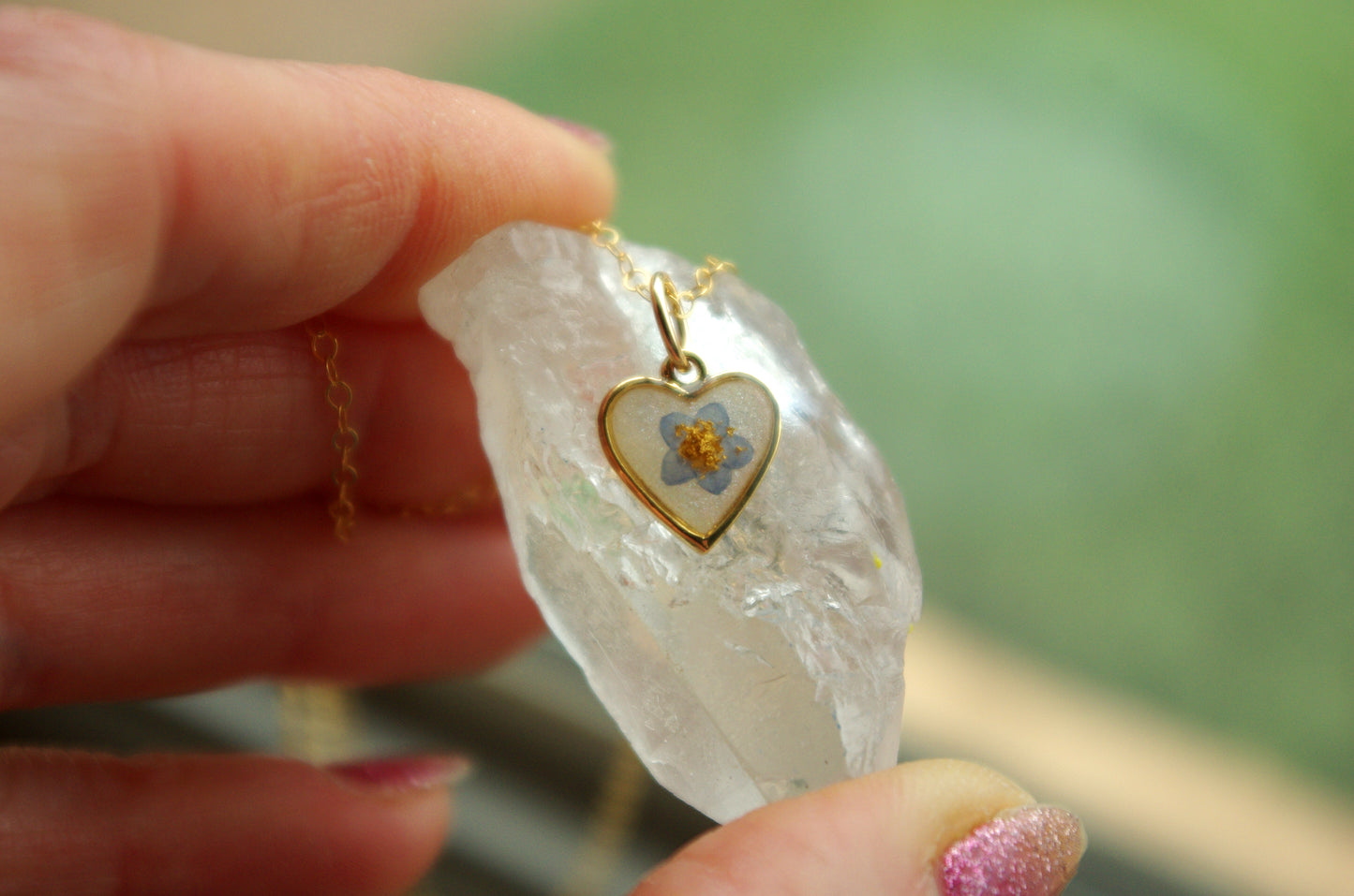 Tiny Forget Me Not Heart Necklace - Memorial Keepsake Gift