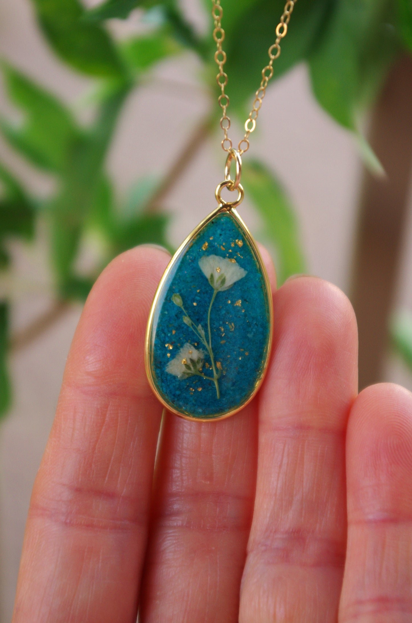 Turquoise and baby's breath 14K gold filled necklace