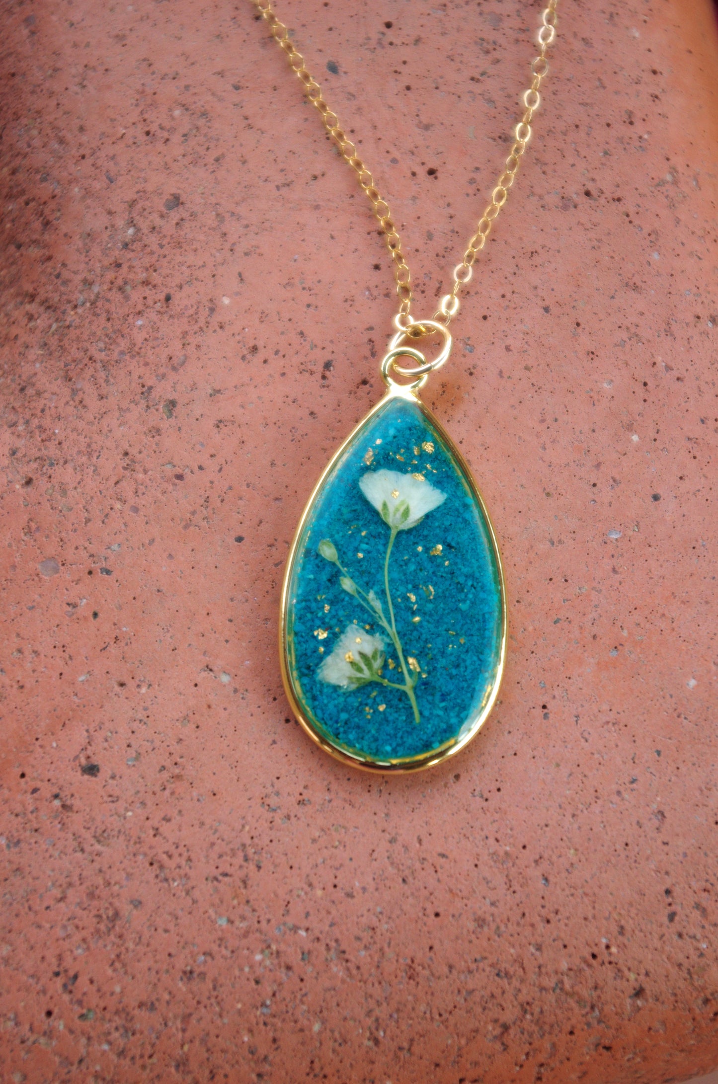 Turquoise and baby's breath 14K gold filled necklace