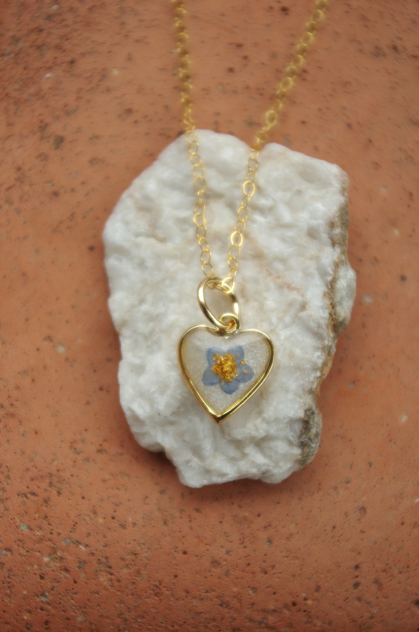 Tiny Forget Me Not Heart Necklace - Memorial Keepsake Gift