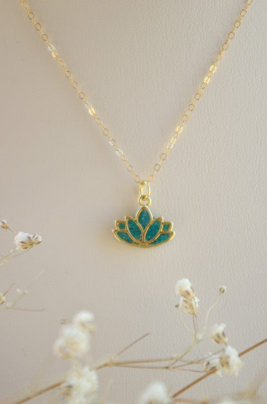 Lotus Flower Necklace - Dainty Turquoise Jewelry