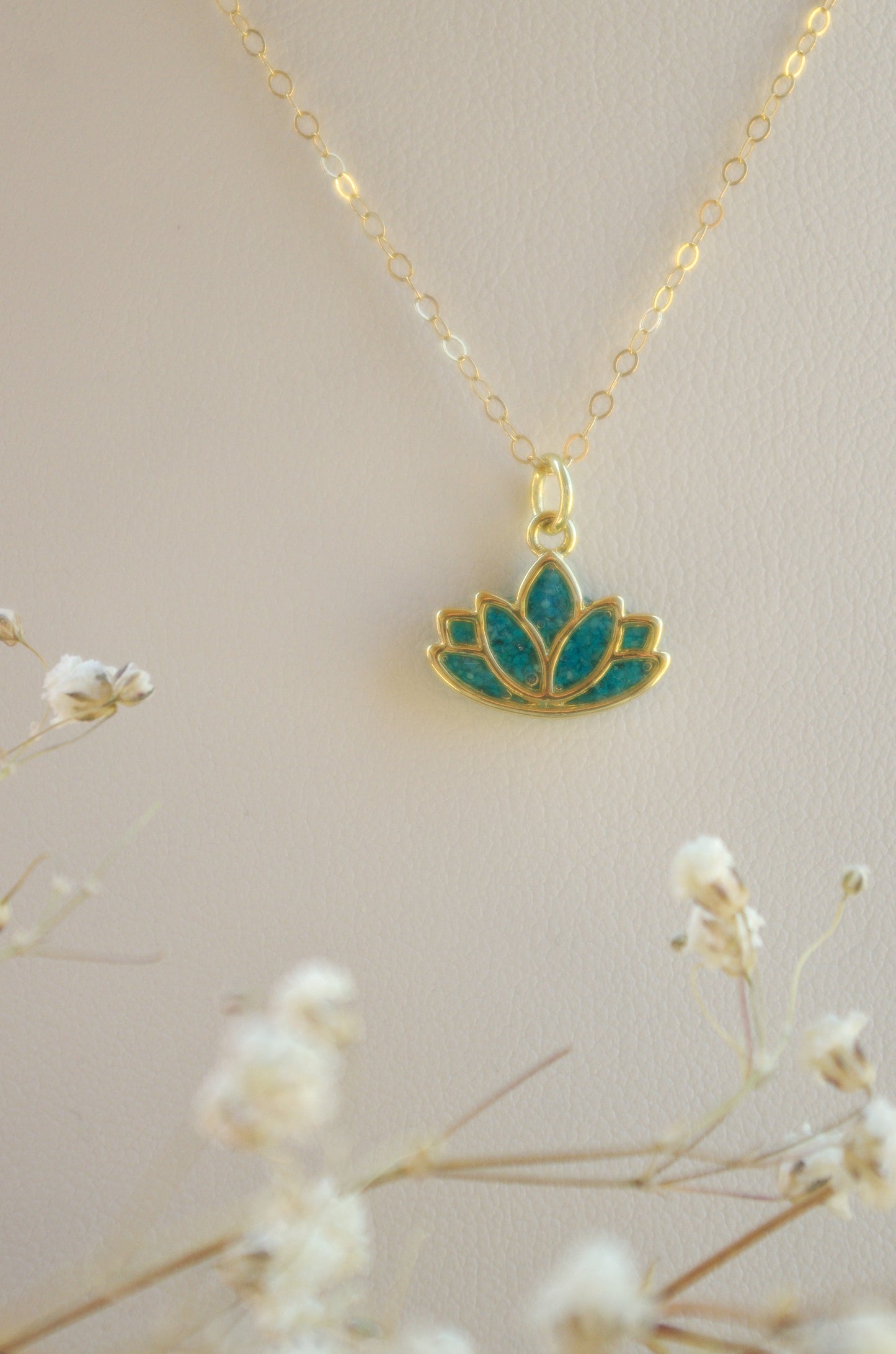 Lotus Flower Necklace - Dainty Turquoise Jewelry