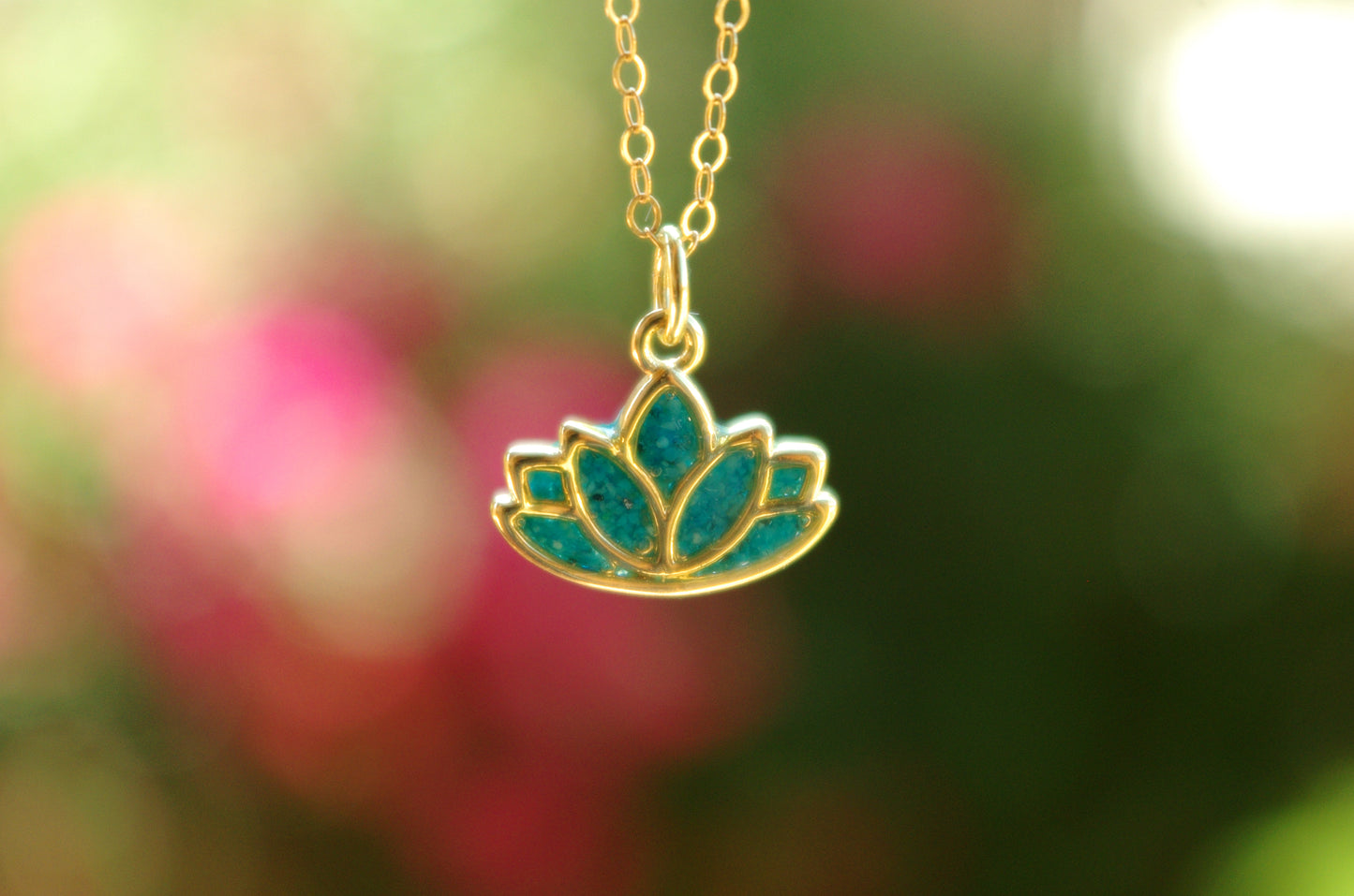 Lotus Flower Necklace - Dainty Turquoise Jewelry