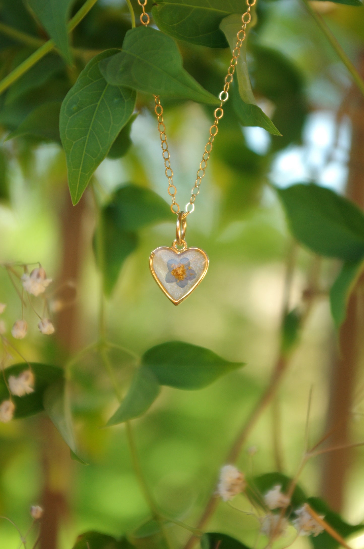 Tiny Forget Me Not Heart Necklace - Memorial Keepsake Gift