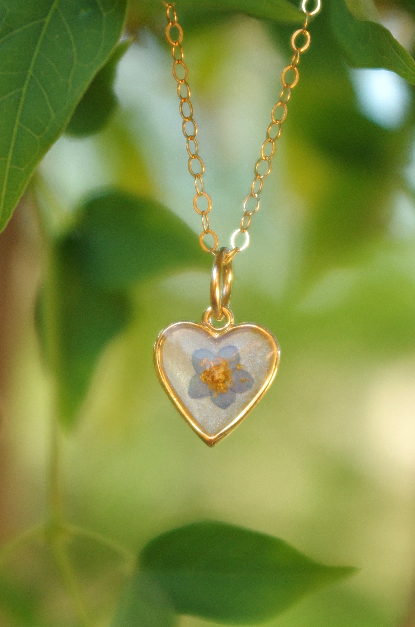 Tiny Forget Me Not Heart Necklace - Memorial Keepsake Gift