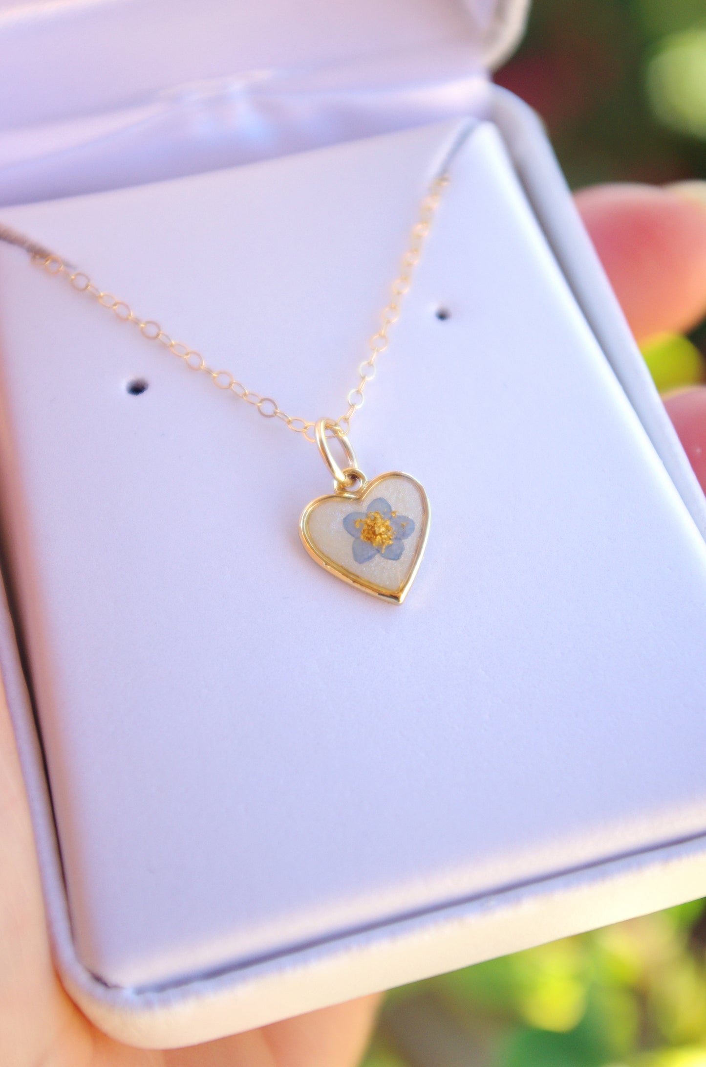 Tiny Forget Me Not Heart Necklace - Memorial Keepsake Gift