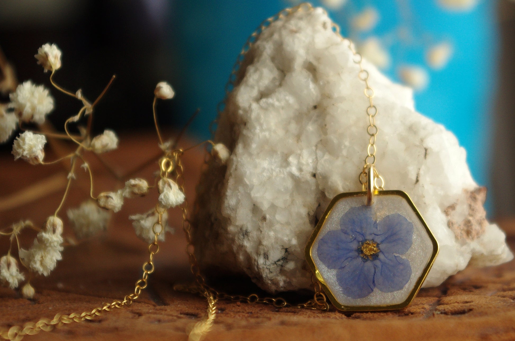 Forget Me Not Necklace Pressed Flower Jewelry
