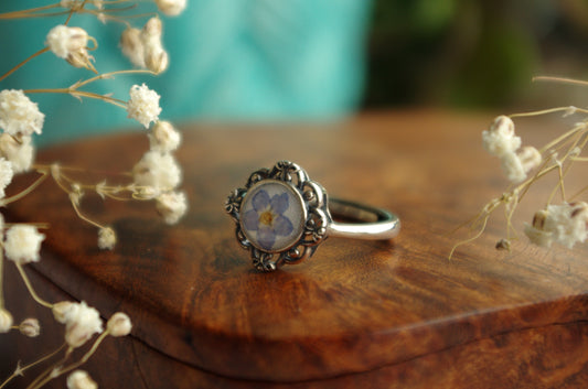 Forget-Me-Not Ring - Solid 925 Antique Sterling Silver