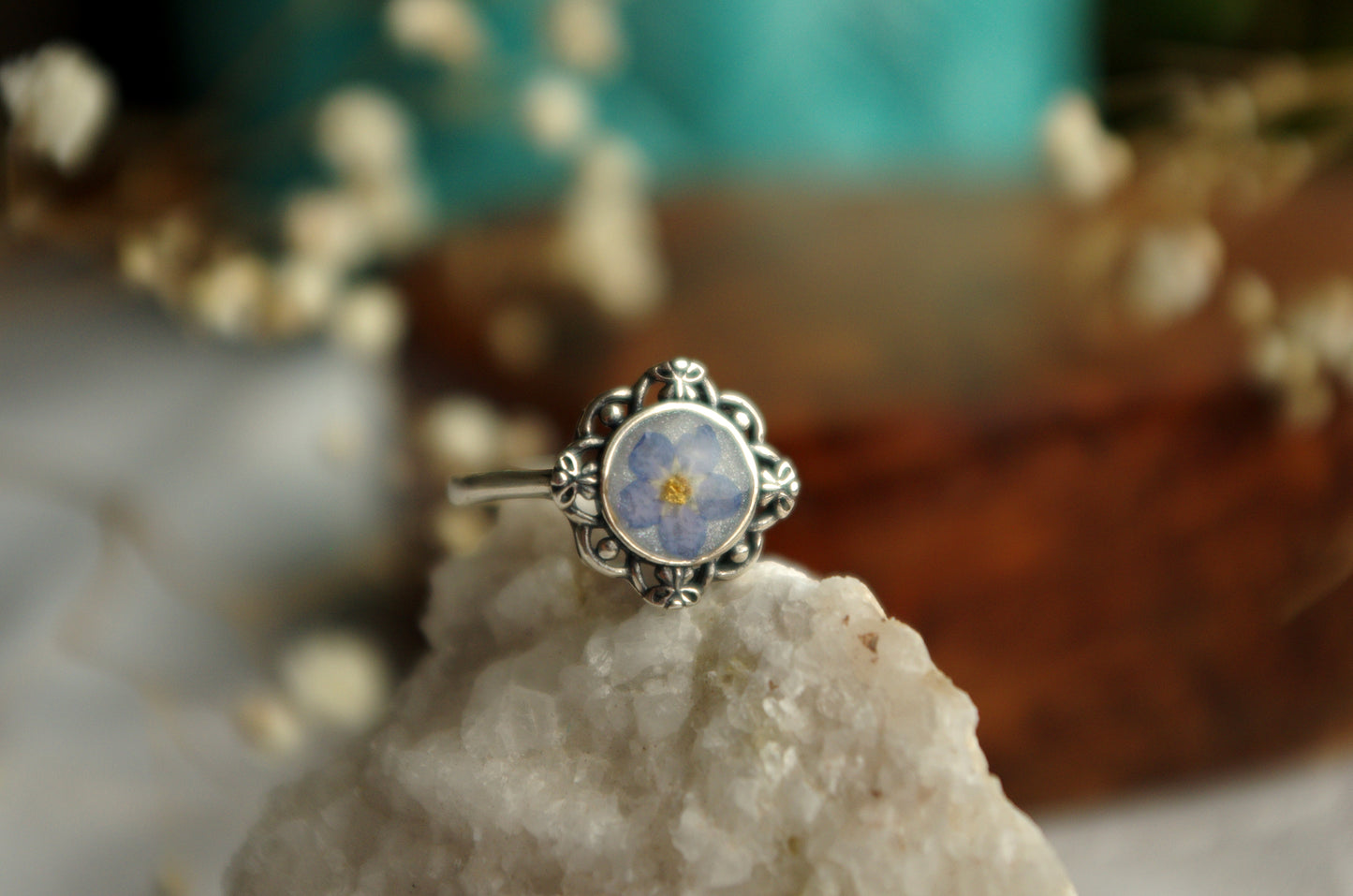 Forget-Me-Not Ring - Solid 925 Antique Sterling Silver