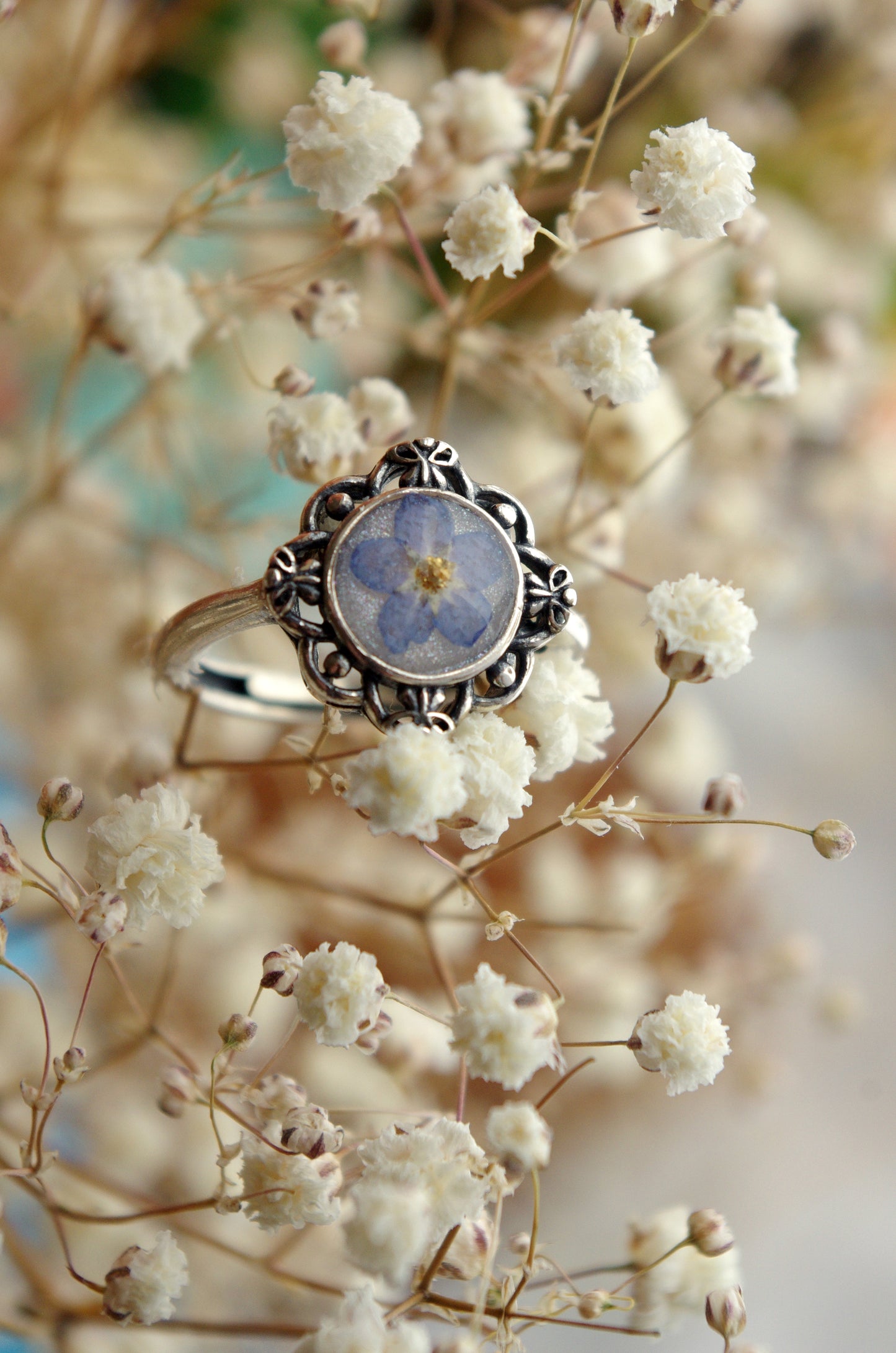 Forget-Me-Not Ring - Solid 925 Antique Sterling Silver