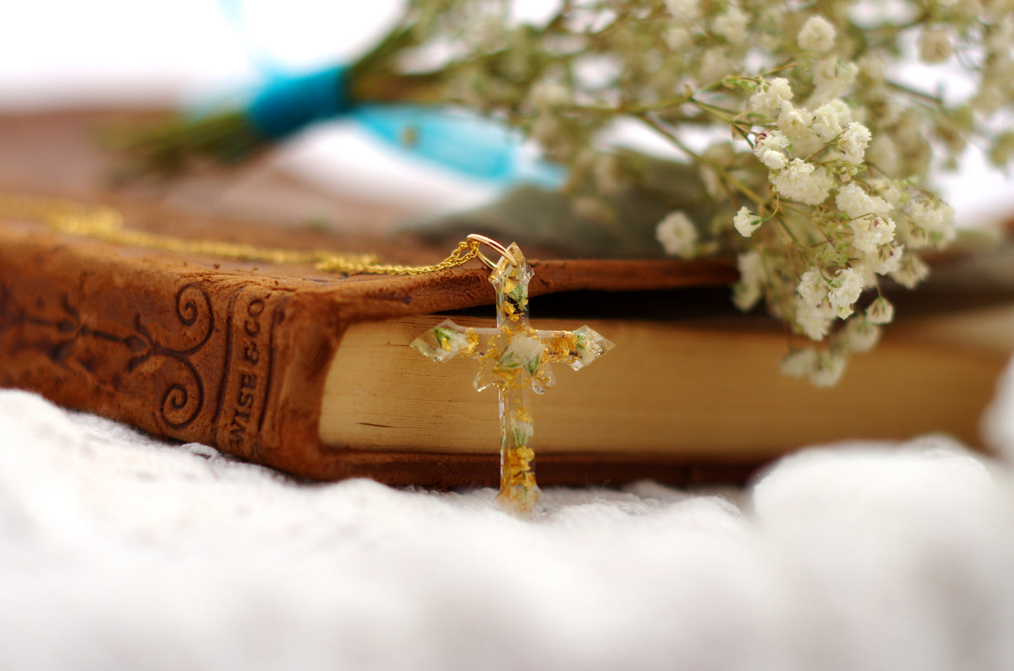 Memorial Cross Necklace - Funeral Flower Jewelry