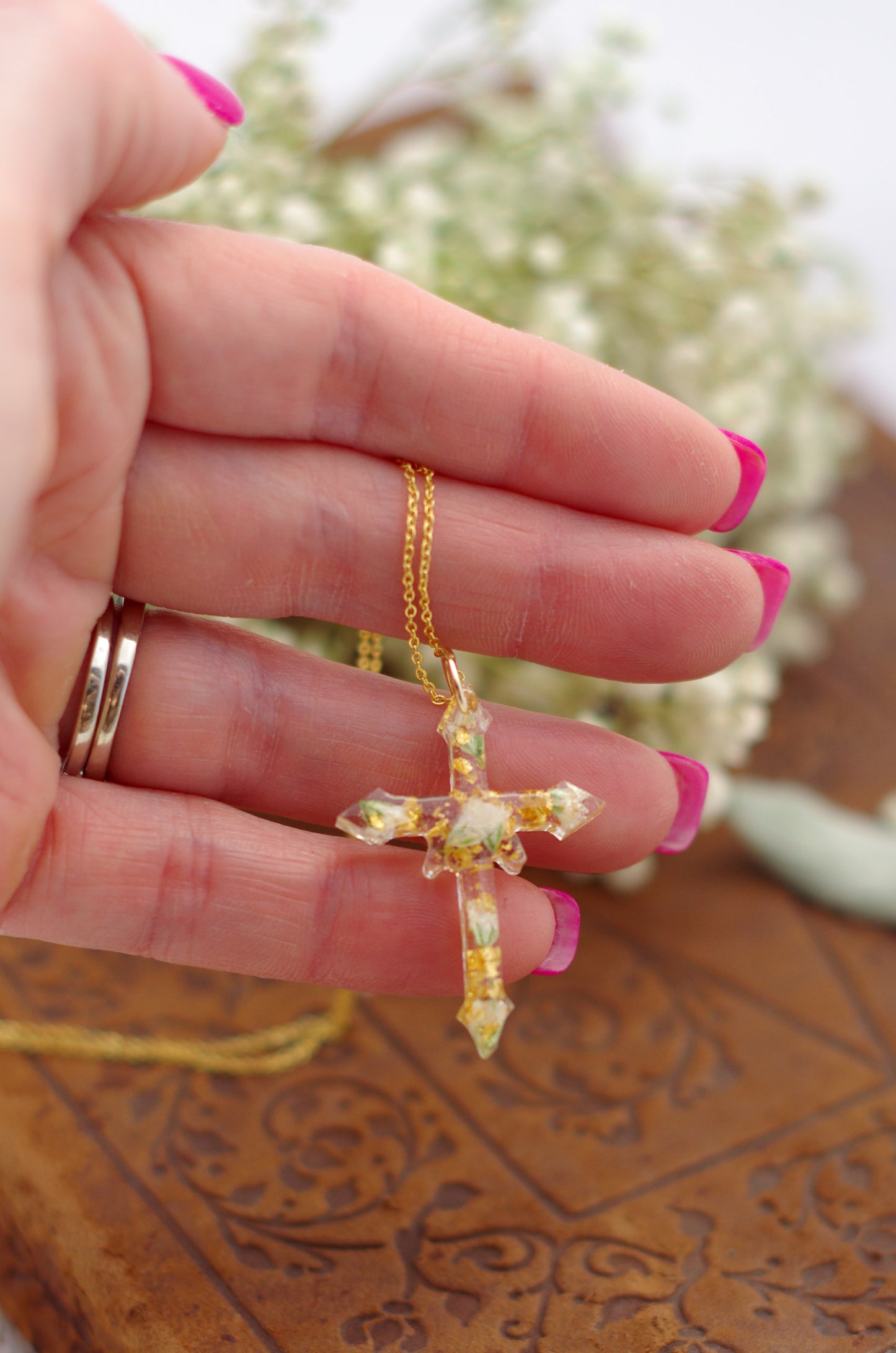 Memorial Cross Necklace - Funeral Flower Jewelry