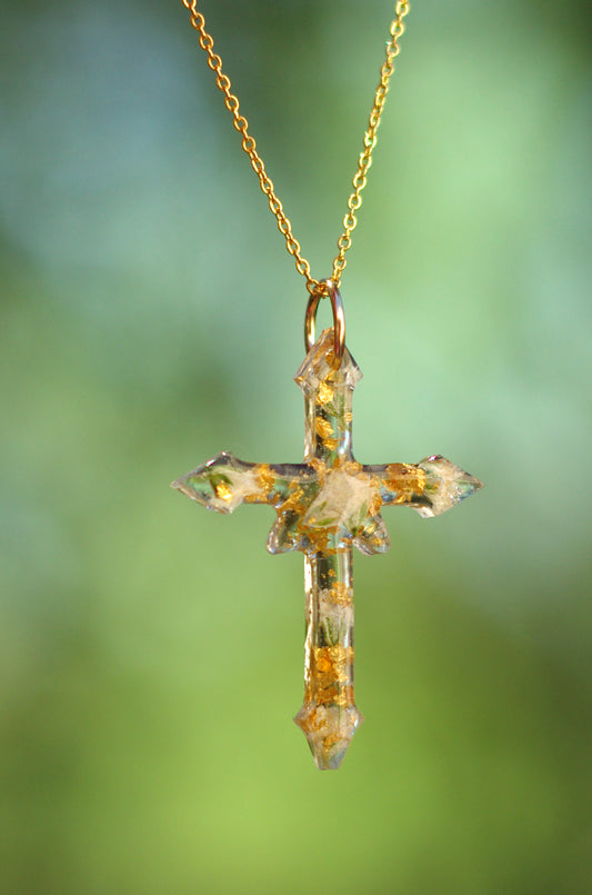 Memorial Cross Necklace - Funeral Flower Jewelry