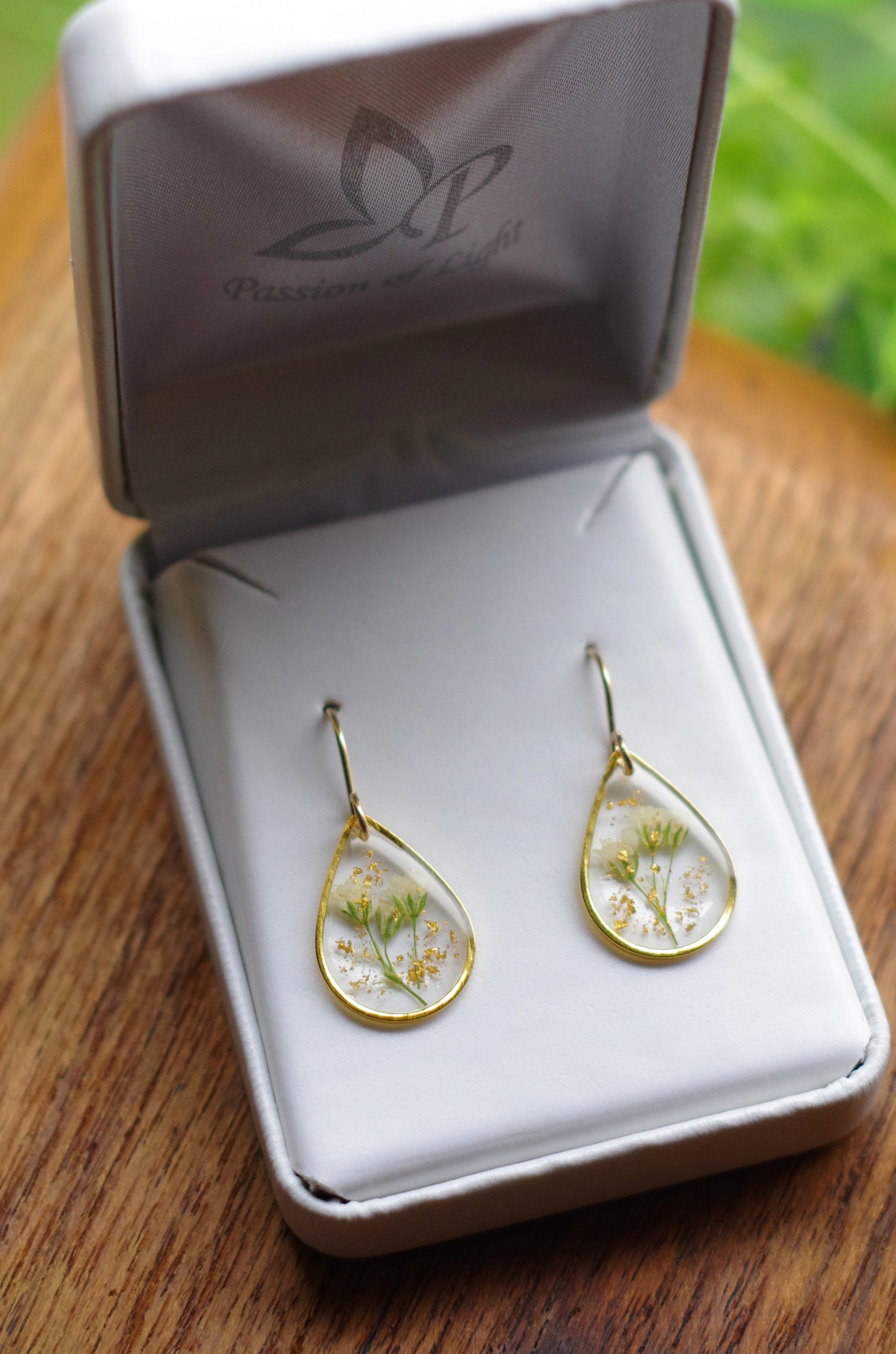 Baby's Breath And Gold Leaf Earrings