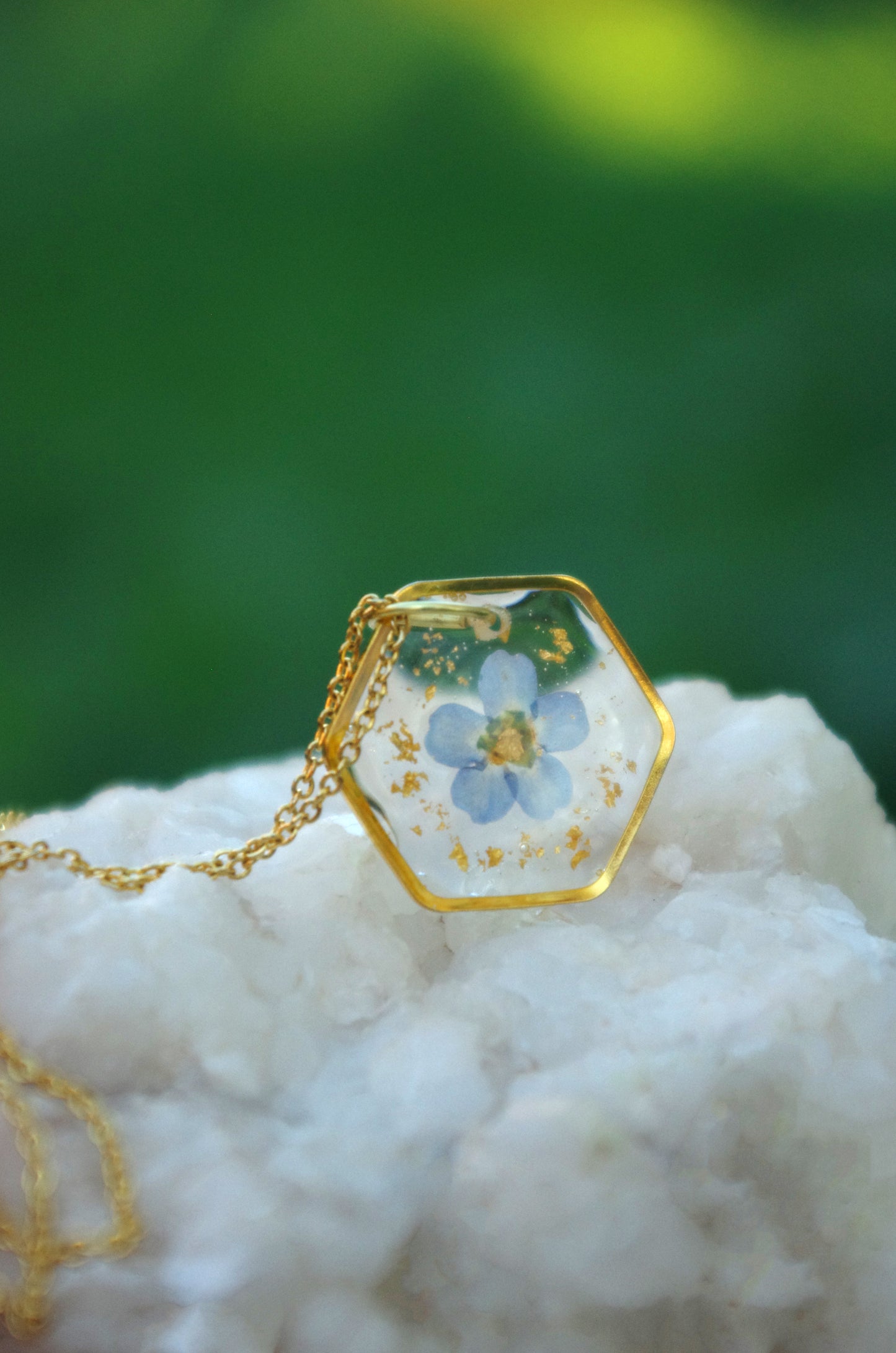 Forget Me Not And Gold Leaf Necklace - Remembrance Gift