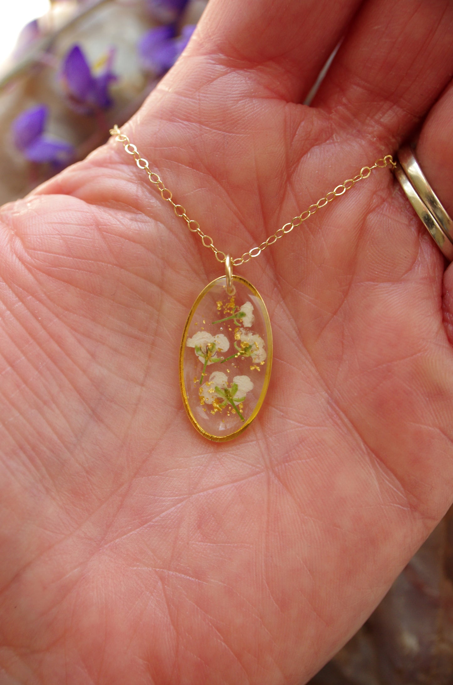 Pressed White Flower Necklace