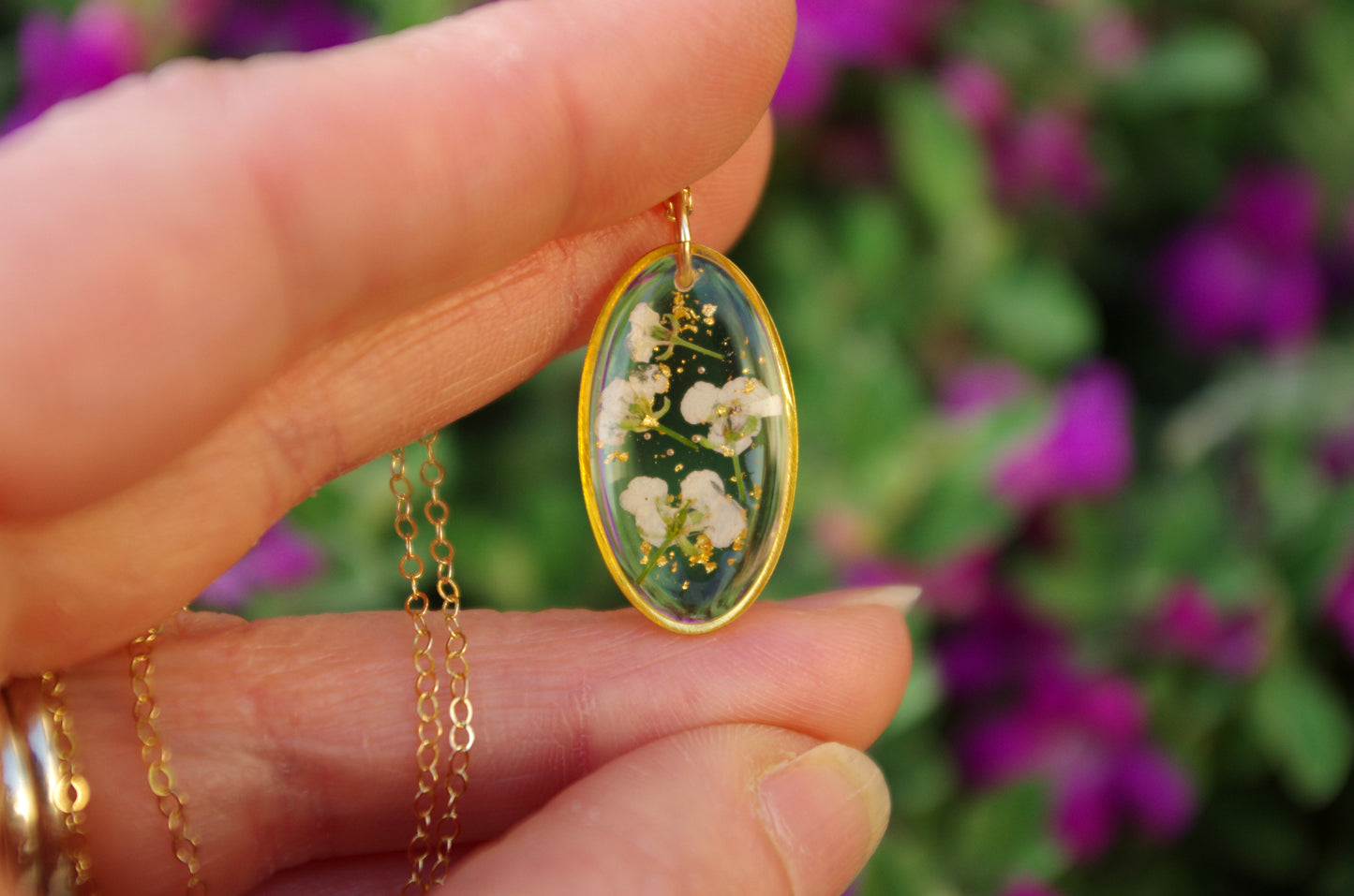 Pressed White Flower Necklace