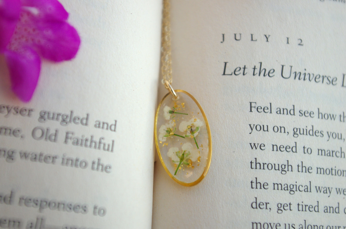 Pressed White Flower Necklace