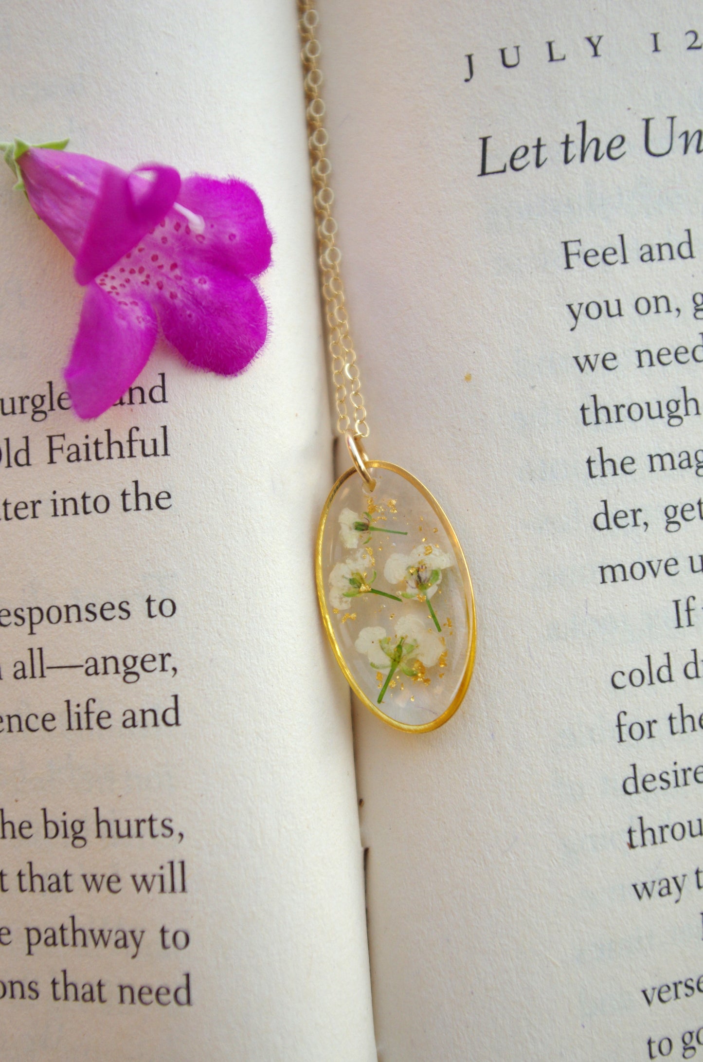 Pressed White Flower Necklace